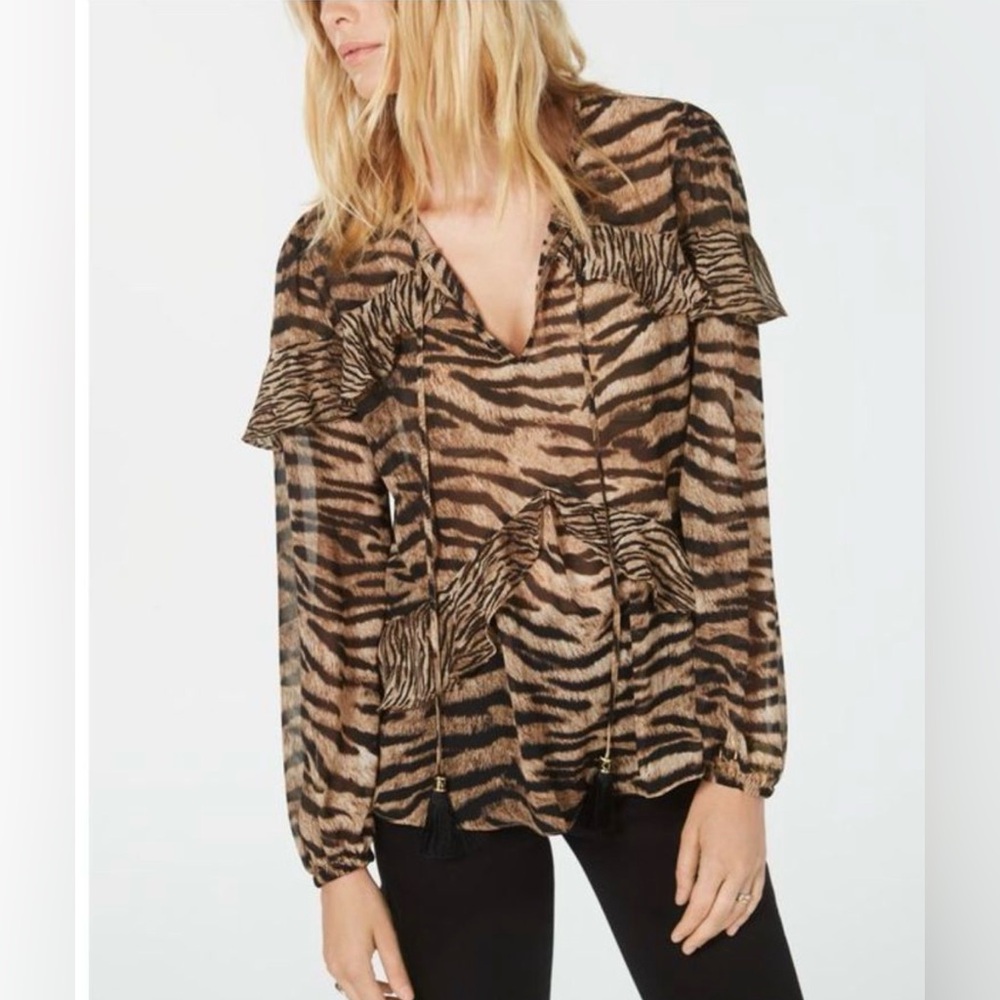 Michael Kors Zebra Print V-Neck peasant blouse